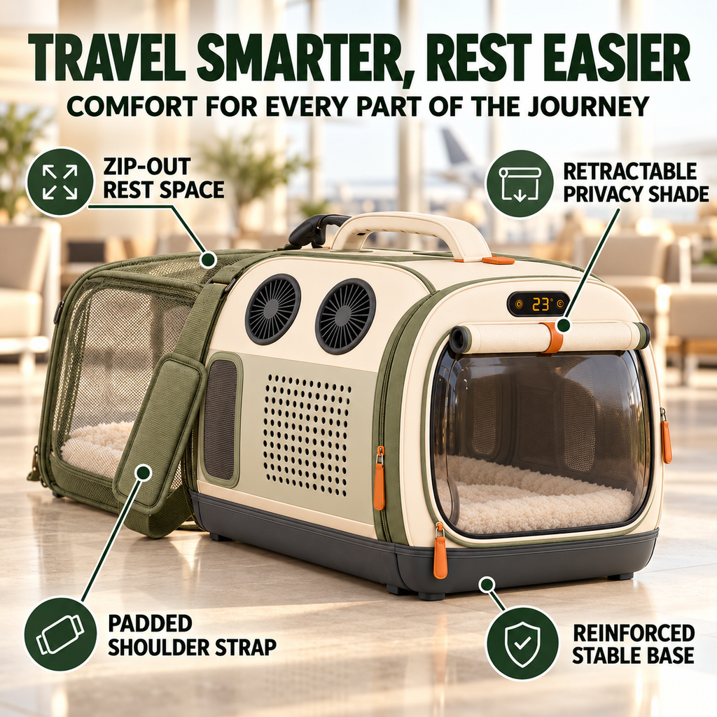 Zelvoripets™ NestAir Smart Ventilated Travel Carrier for Cats & Small Dogs