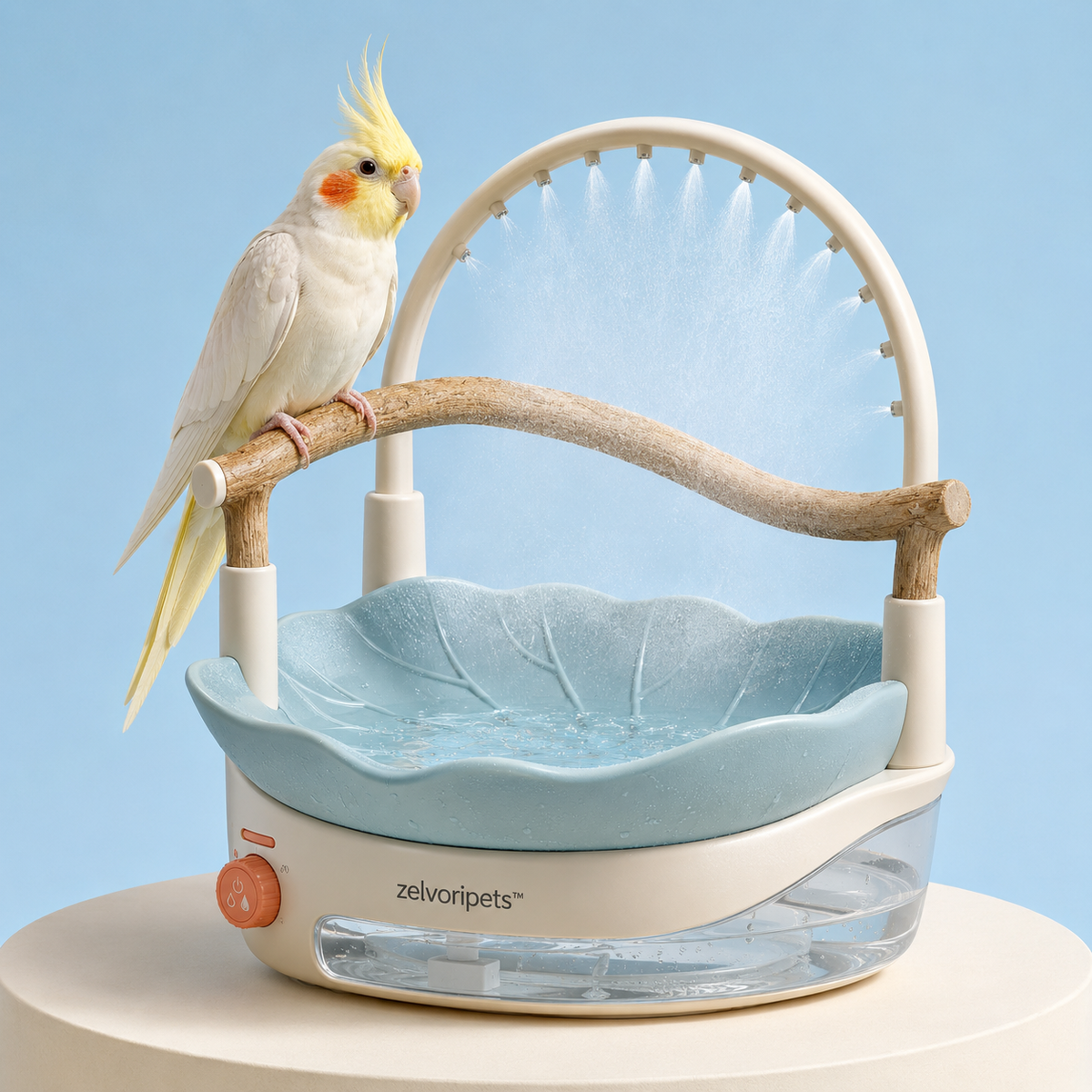 Zelvoripets™ MistGarden Fine-Mist Bird Bath & Natural Perch Station  Product Description