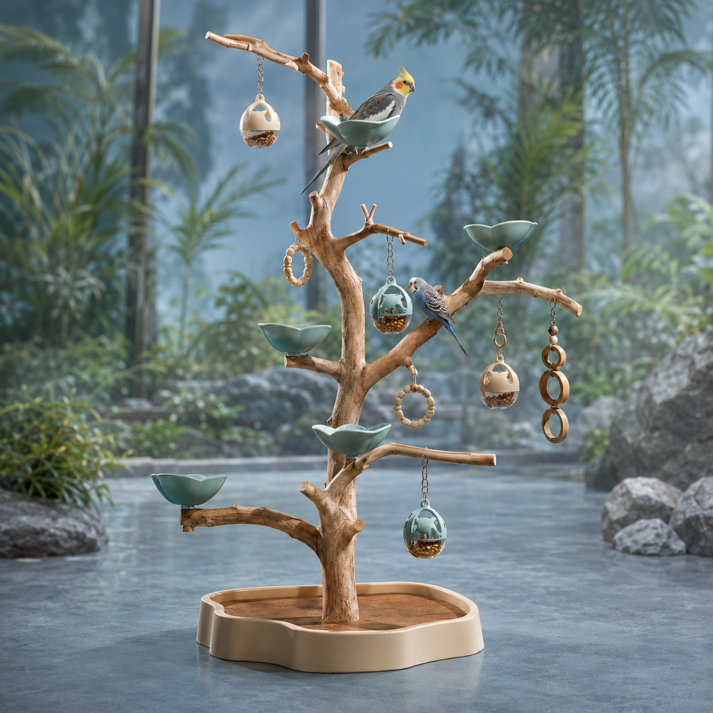 Zelvoripets™ BranchBloom Interactive Foraging Perch for Pet Birds