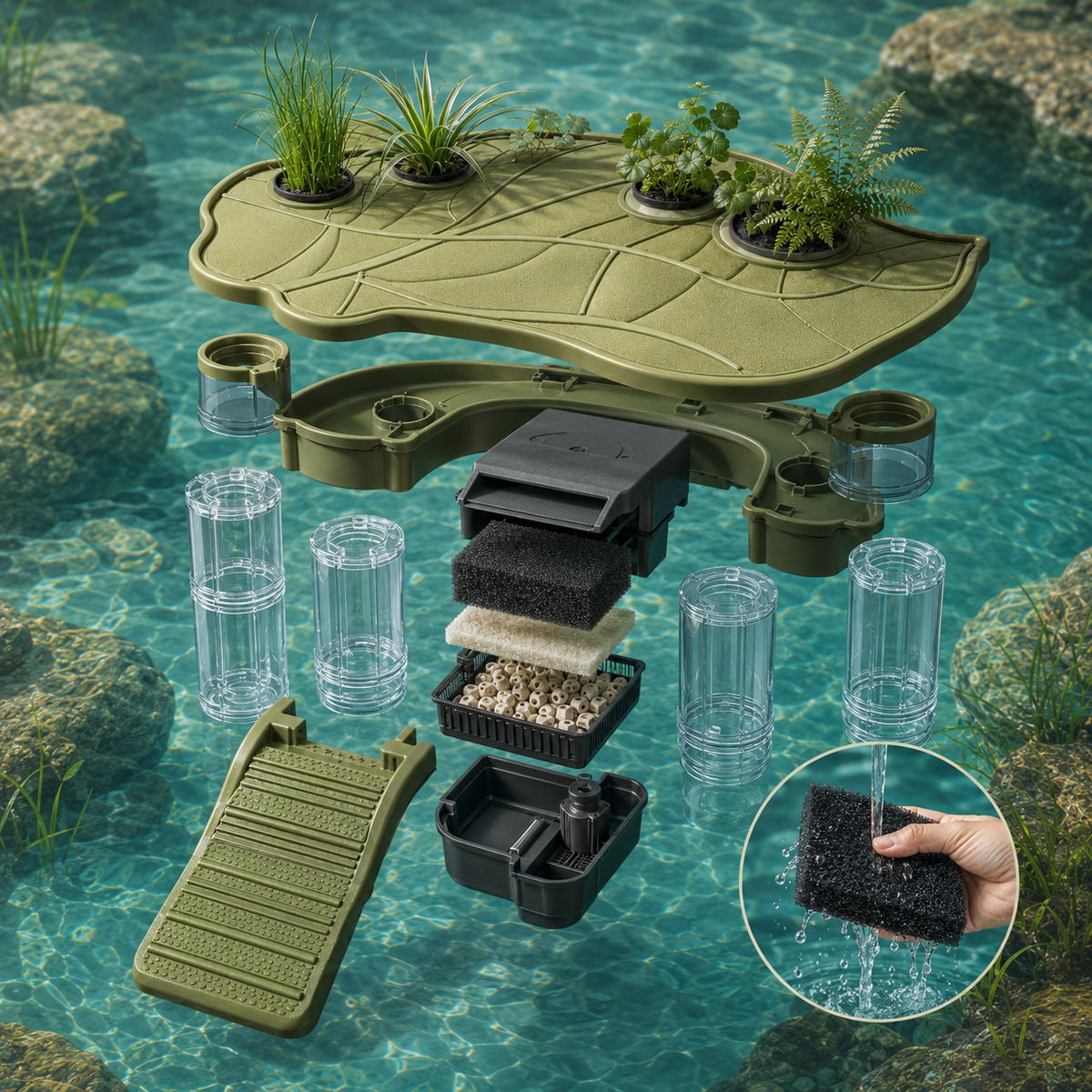 Zelvoripets™ TideLeaf Floating Filter Garden for Aquatic Turtles