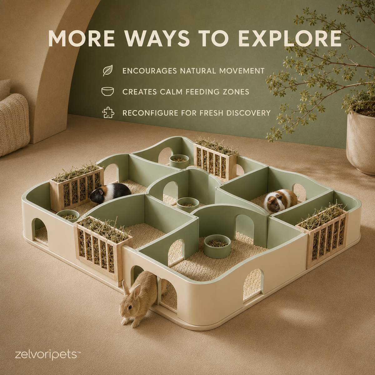 Zelvoripets™ HayHaven Modular Forage Maze for Rabbits & Guinea Pigs