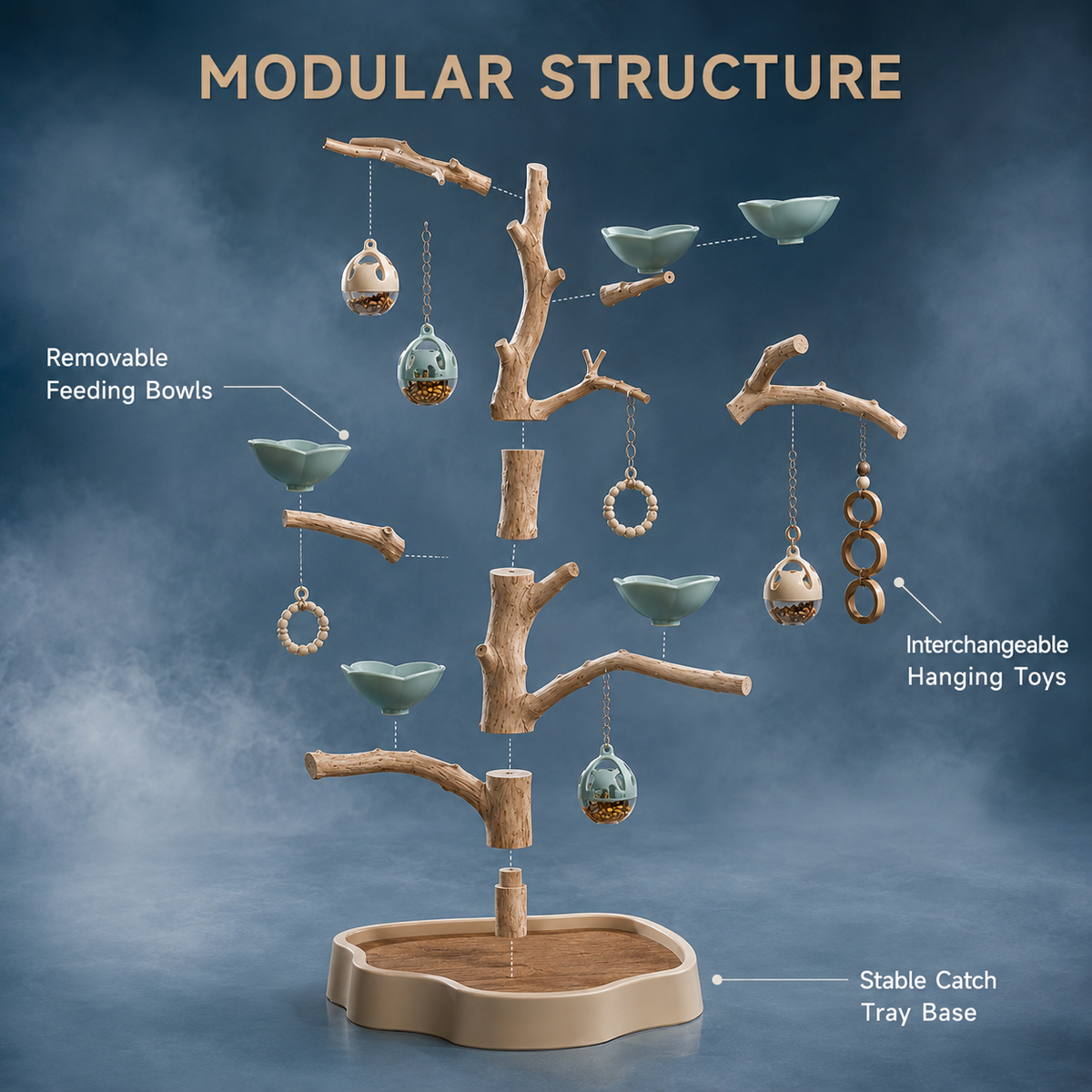 Zelvoripets™ BranchBloom Interactive Foraging Perch for Pet Birds
