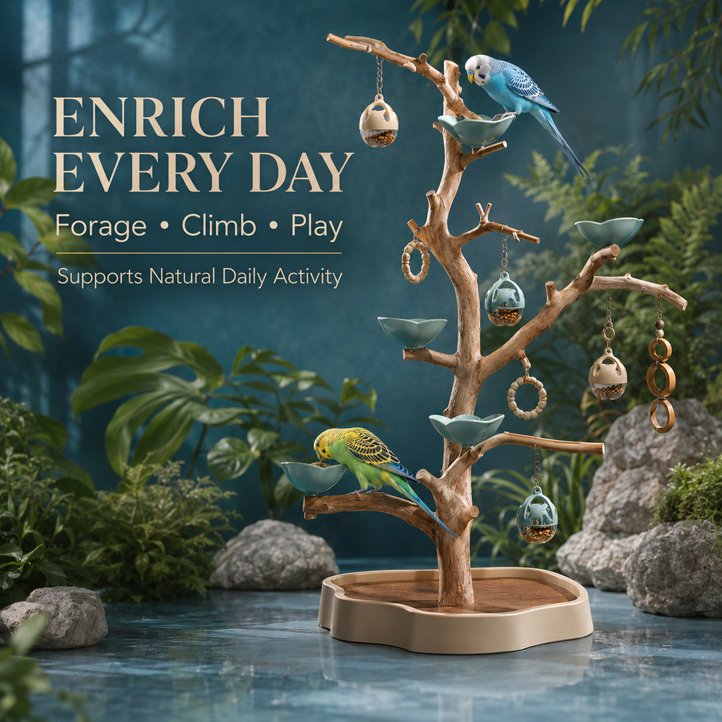 Zelvoripets™ BranchBloom Interactive Foraging Perch for Pet Birds