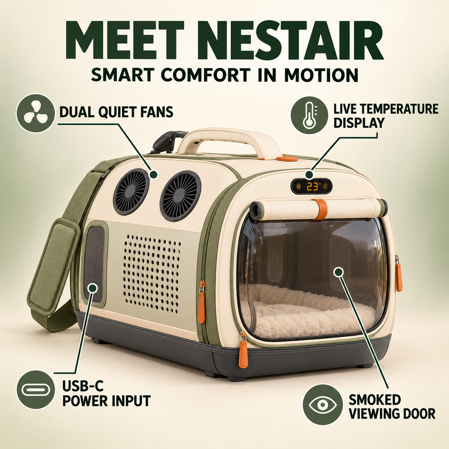 Zelvoripets™ NestAir Smart Ventilated Travel Carrier for Cats & Small Dogs