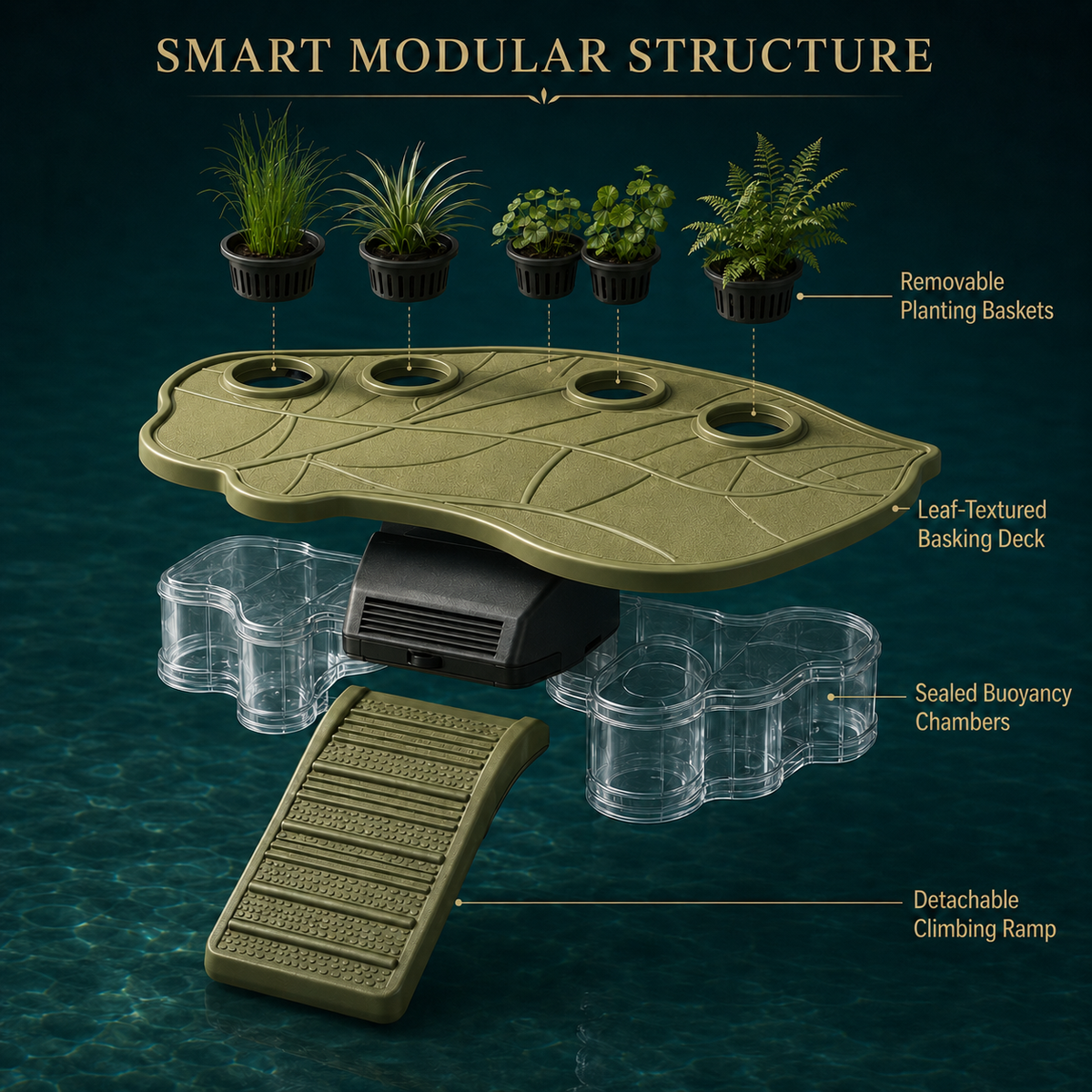 Zelvoripets™ TideLeaf Floating Filter Garden for Aquatic Turtles